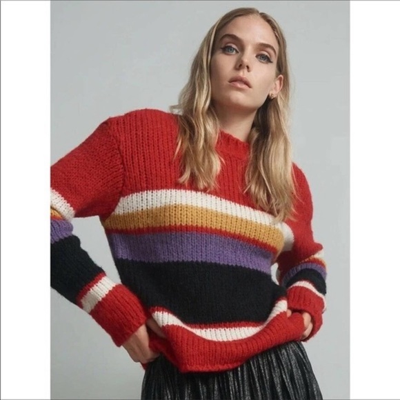 NWT Sanctuary x REVOVLE Party Stripe Sweater Wool Alpaca Soft Red Yellow Purple - Picture 14 of 16